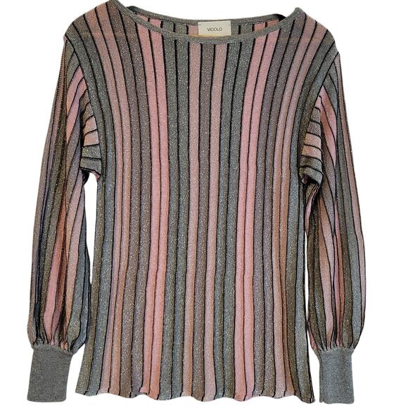 Vicolo Striped Tunic Sweater Party Glam Retro Mod Retro Italian TU = one size - Picture 1 of 9